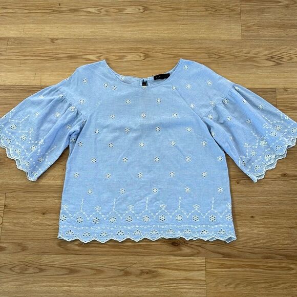 Sanctuary Viola Cotton Embroidered Eyelet Top Medium Blue and White - Picture 2 of 7